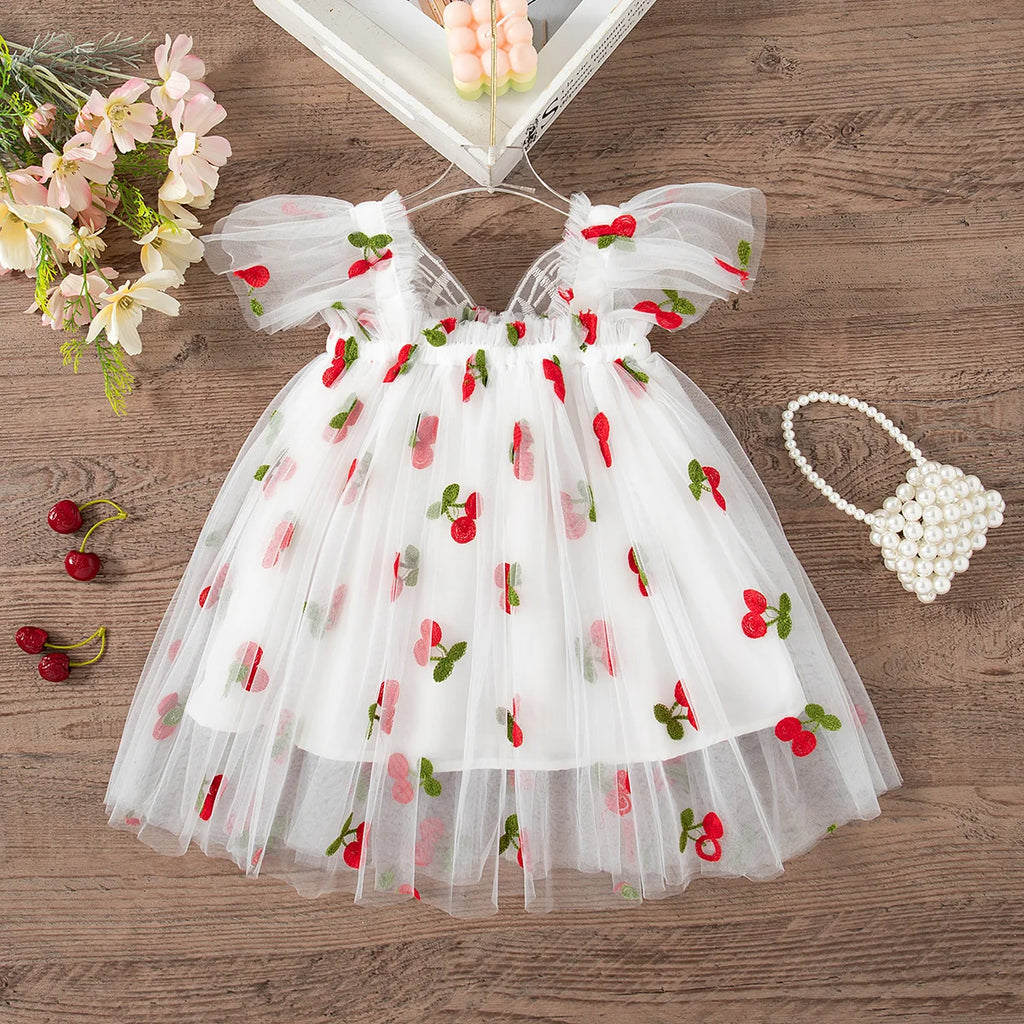 Summer New Sweet Butterfly Wing Baby Girl Princess Dress, Floral Chiffon Wedding Party Children'S Sleeveless Clothes (0-4 Years）