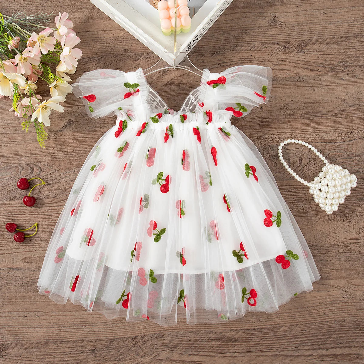 Summer New Sweet Butterfly Wing Baby Girl Princess Dress, Floral Chiffon Wedding Party Children'S Sleeveless Clothes (0-4 Years）