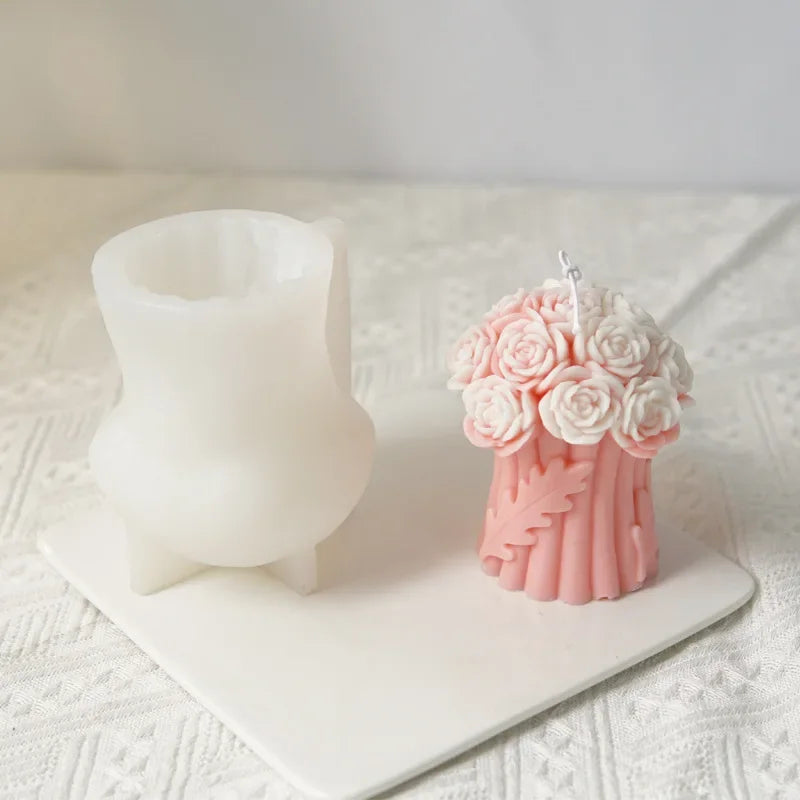 DIY Bowknot Rose Flower Candle Mold Cylinder Rose Floral Pillar Silicone Mold Wedding Decor Valentine's Day Gift Christmas decor
