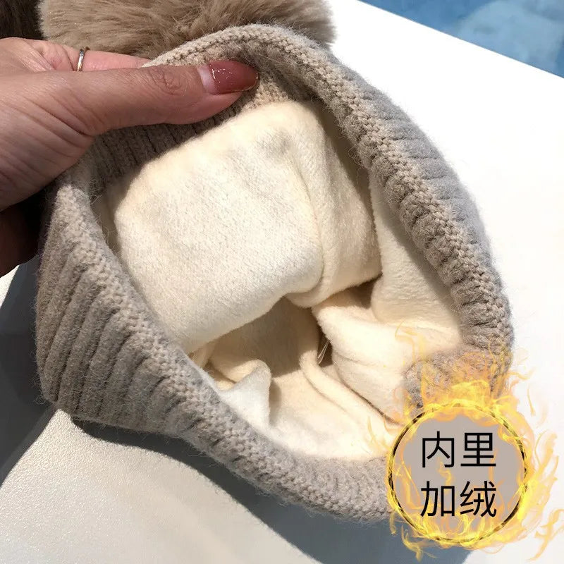 Hot Hairball Winter Cashmere Warm Windproof Woolen Hat Fashion Christmas Snowflake Warm Knit Hat Wool Thickened Cold Hat