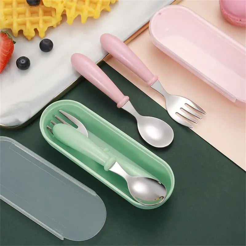 Children Spoon Forks Box Kids Stainless Steel Kids Cutlery Portable Baby Feeding Utensils Baby Spoons Baby Tableware Set