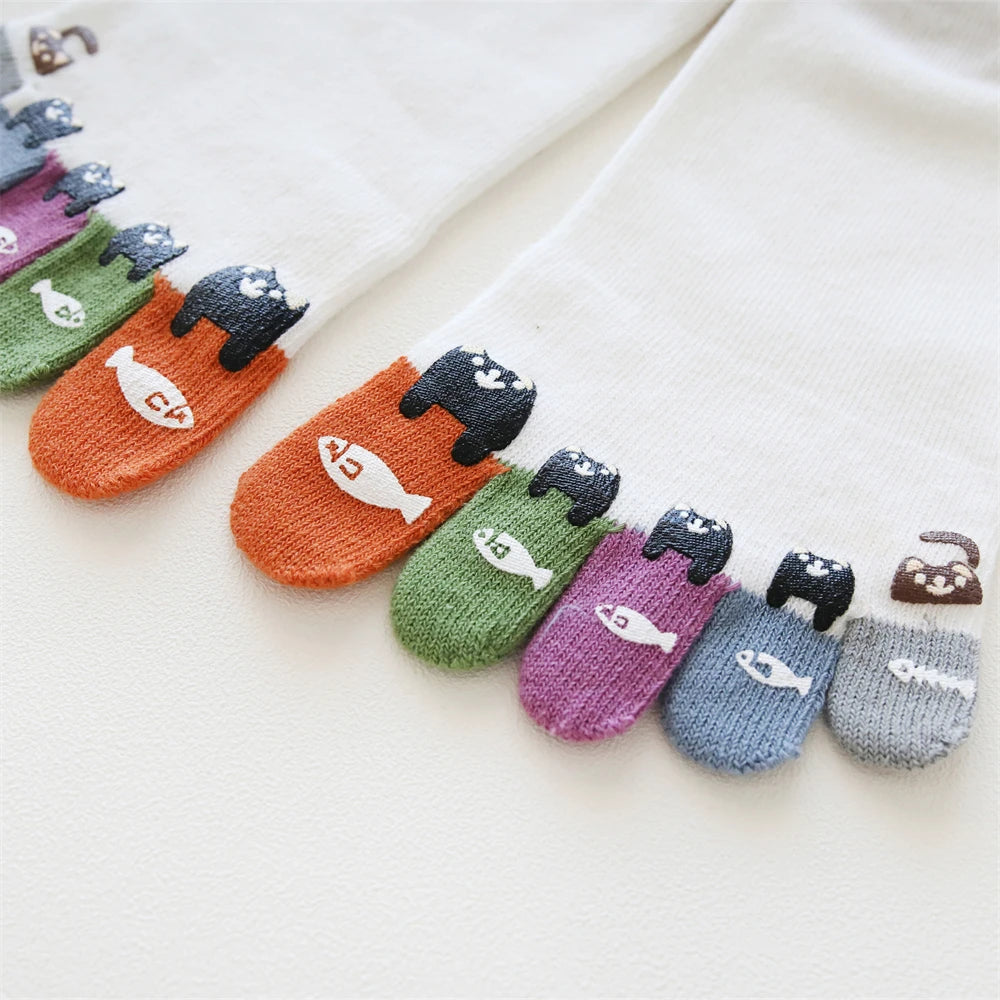 New Chic Funny Cute Cat Fish Colored Five Fingers Split Toes Socks Soft Cotton Christmas Sweet Gift Sokken Dropship