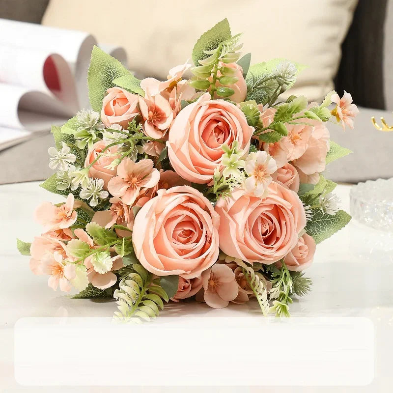 Artificial Flowers Silk Roses Bouquet Home Decor Simulation Flower Kimberley Rose Bud Hydrangea Living Room Decorative Florist