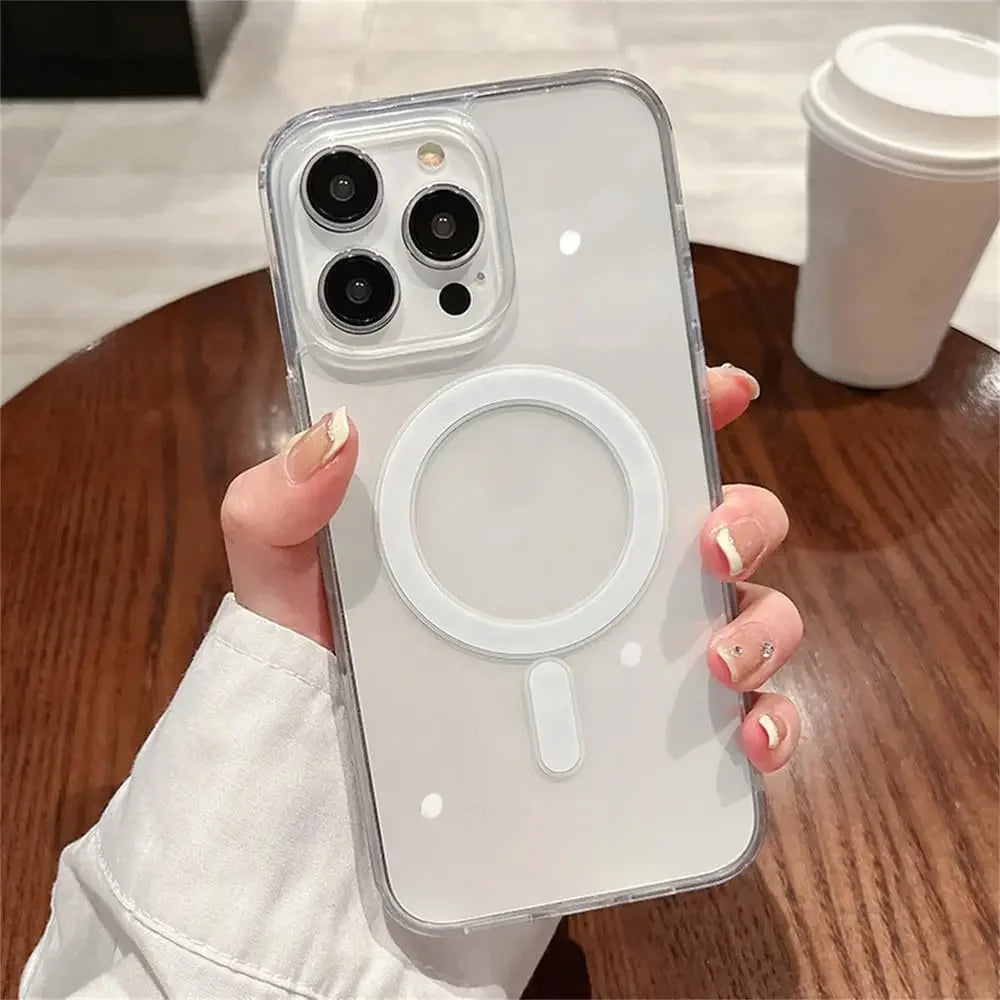 Transparent With Magsafe Magnetic Case For iPhone 16 15 12 11 14 13 Pro Max Mini Plus Silicone Acrylic Cover Back Case