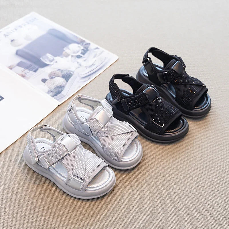 Summer Girls New Sandals Breathable Mesh Children's Causal School Sandals Simple Fashion Kids Beach Platform Sandals Open-toe