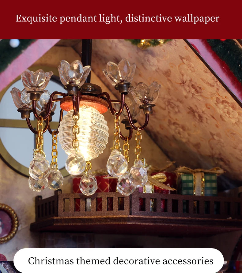 Christmas Night Warm House - Miniature Dollhouse DIY Kit with Music Box, Desktop Decor, Creative Gift (English Color Box)