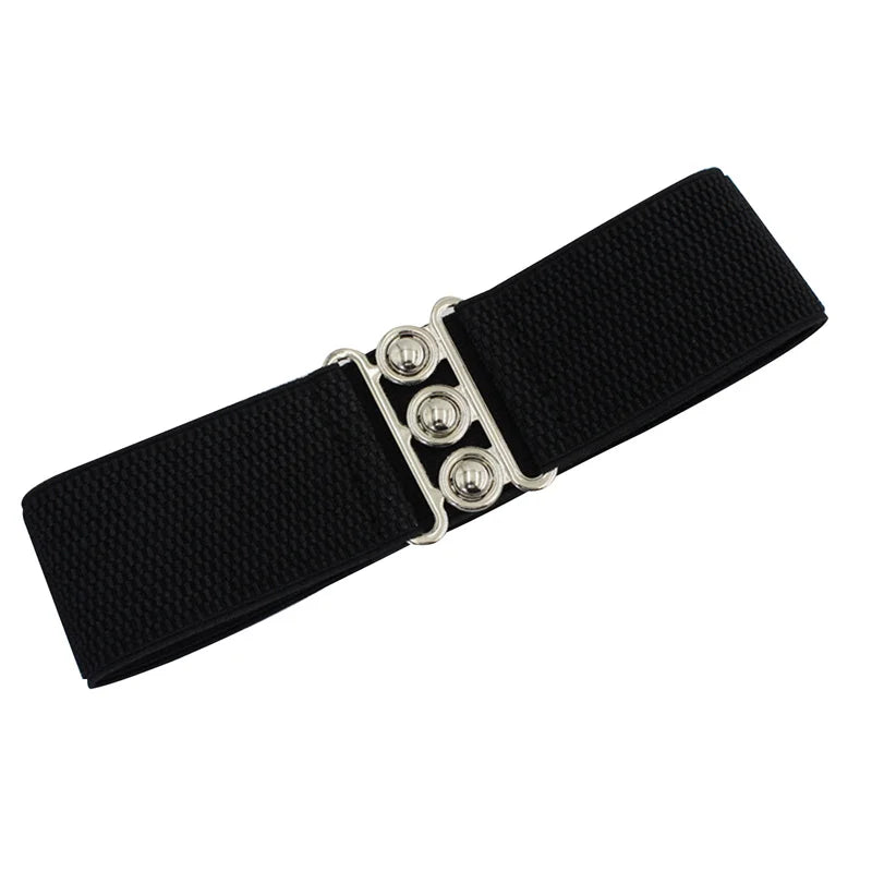 Women's Elastic Pair Buckle Belt Elastic Wide Belt Cummerbund Strap Belt Waist Decorative Waistband For Dresses Solid Color