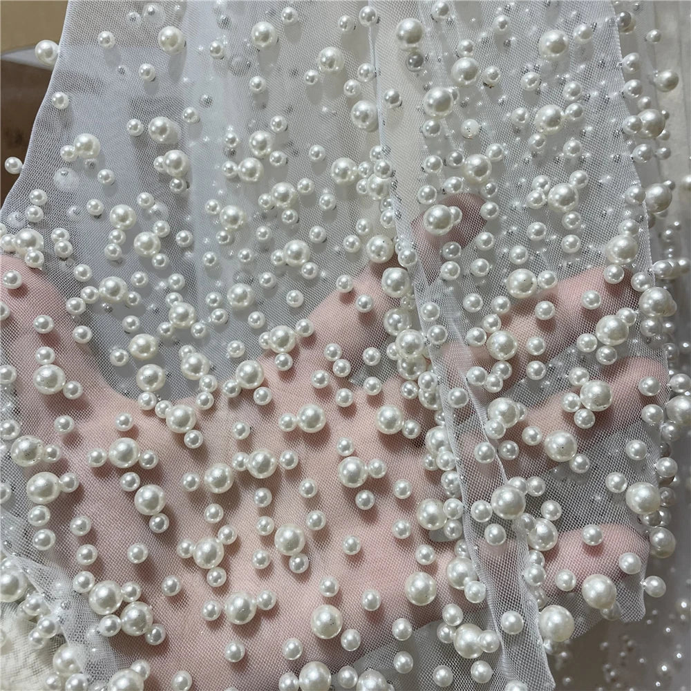 1Tier Wedding Veil With Pearls Long Luxury Bridal Veil with Comb Scattered Dense Pearls Cascading Mantilla Cathedral Custom Veil