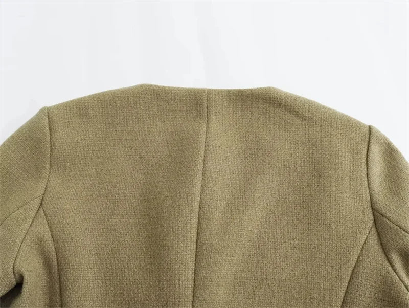 MUJER 2025 Cropped Tweed Jacket Woman Coat Button Long Sleeve Elegant Jackets For Women Short Coats Fashion New In Outerwears