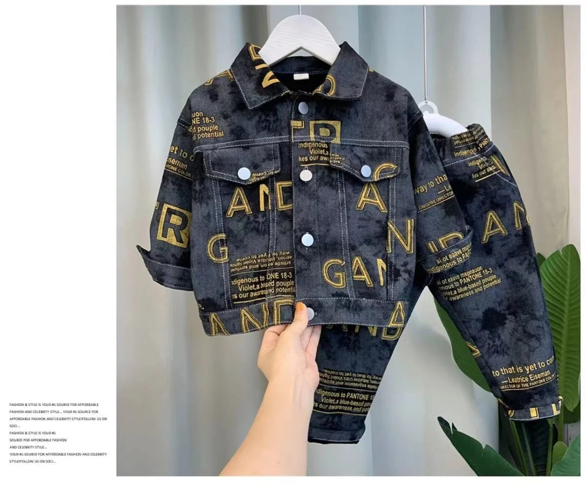Boys Set Spring and Autumn 2024 New Children's Handsome Clothes Trendy Baby Autumn Fashion Cowboy Two Piece Set Kids Outfits