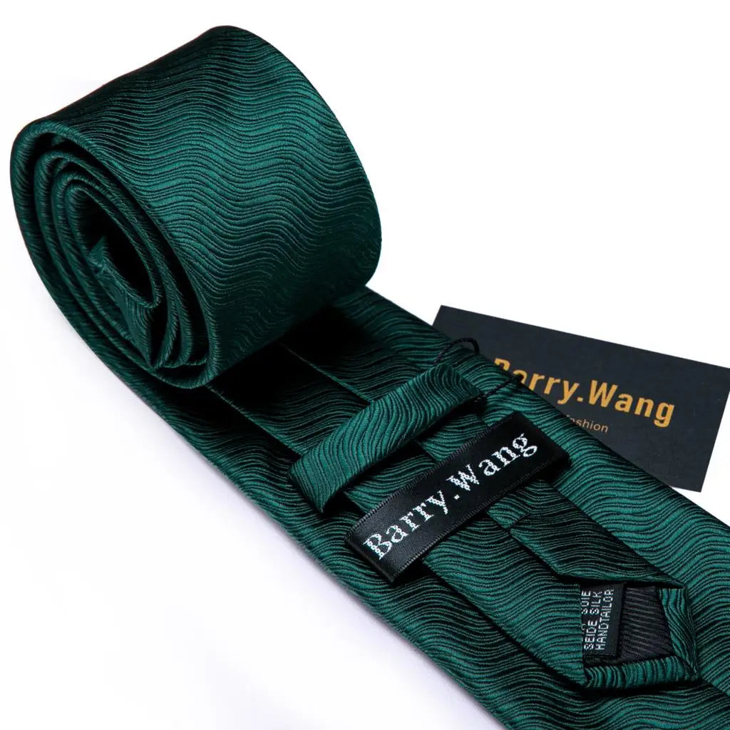 Barry.Wang Green Mint Teal Men Tie Hanky Cufflinks Set Jacquard Olive Sage Lawn Cyan Necktie for Male Wedding Business Gift