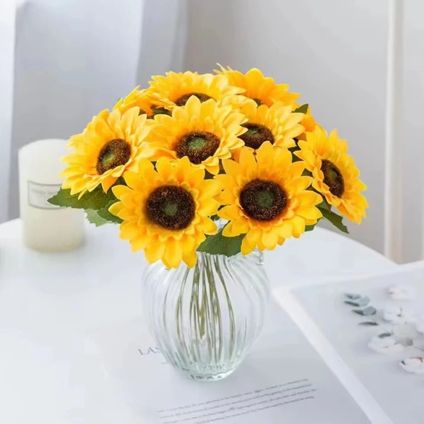 Artificial Flower Sunflowers Home Garden Table Decoration Stamen Wedding Bouque Festival Fake Gerbera Living Room Bedroom Stage