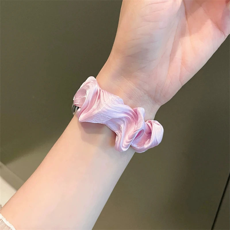 INS Chiffon Ice Silk Elastic Scrunchie Strap For Apple Watch 7 8 6 5 4 Slim Girl Band Loop Bracelet For iWatch 41mm 40 44 45 49