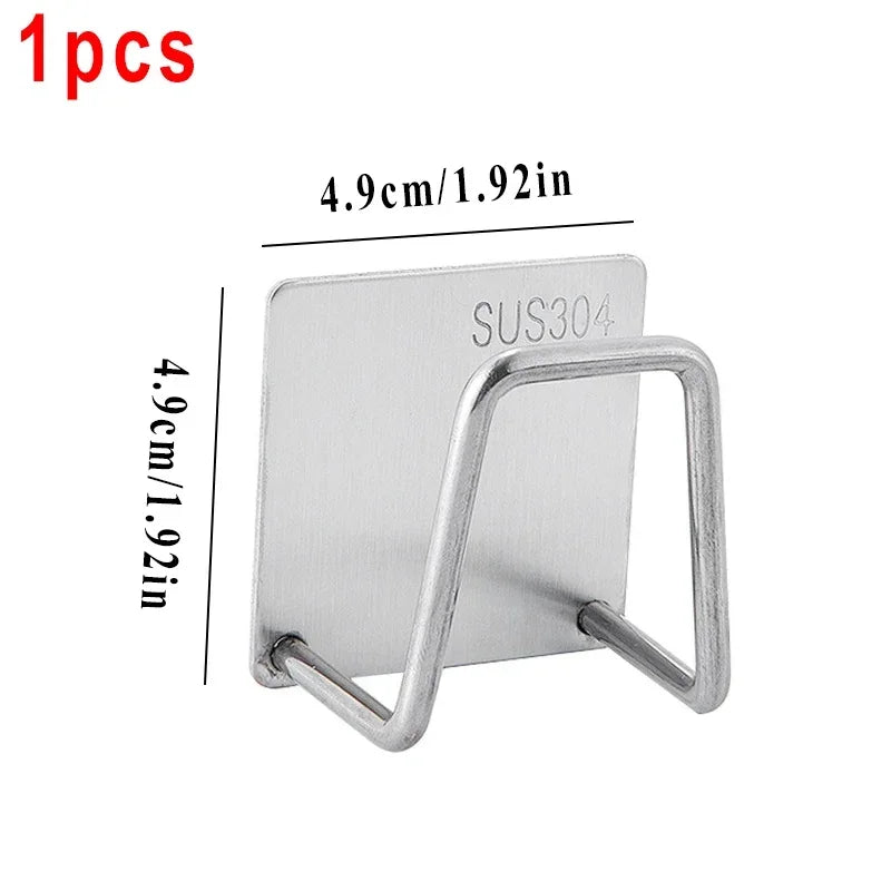 Kitchen Wall Hooks Accessories Storage Organizer Self Adhesive Drain Drying Rack Stainless Steel Sink Sponges Holder