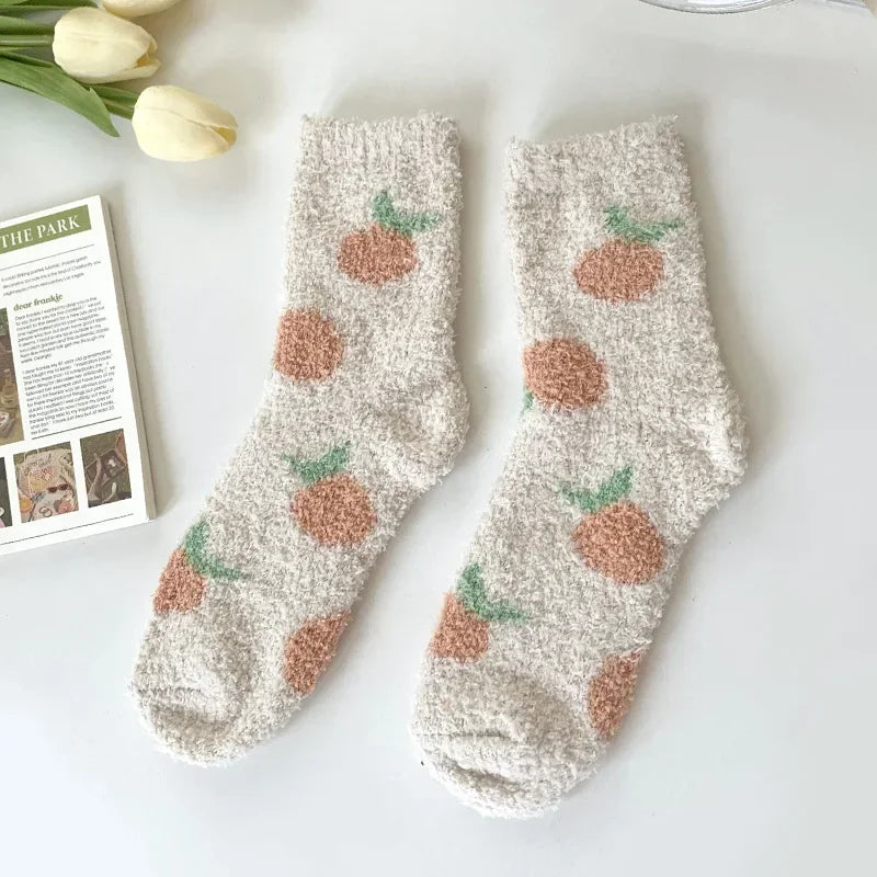 Japanese Kawaii Cute Socks Autumn Winter Thicken Warm Soft Plush Women Socks Coral Fleece Thermal Homewear Floor Sleeping Socks