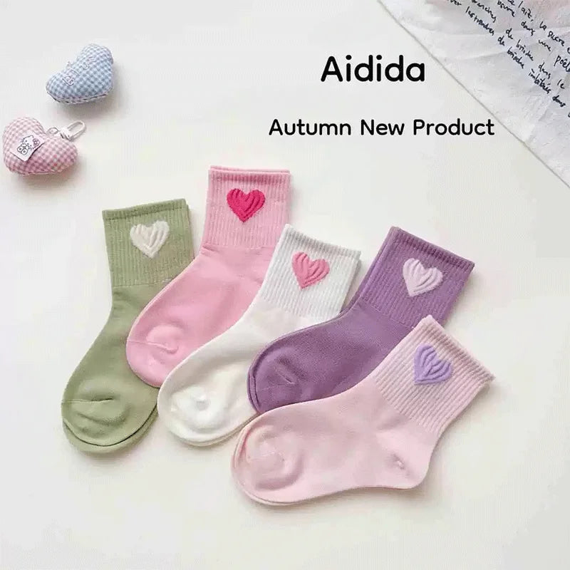 Girls Mid-Calf Socks 1-14 Years Quick-Dry Polyester High Elasticity Anti-Wrinkle Athletic Non-Slip 5Pairs