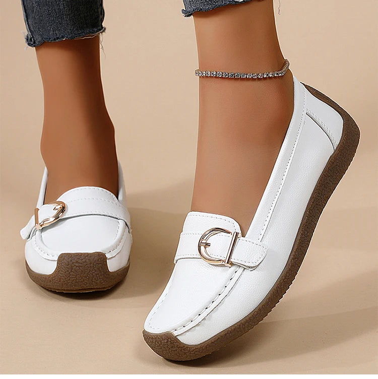 Woman Shoes 2025 New Low Heels Casual White Shoes Women's Loafers Slip On Elegant Flat Heel Zapatos De Mujer Soft Leather Flats