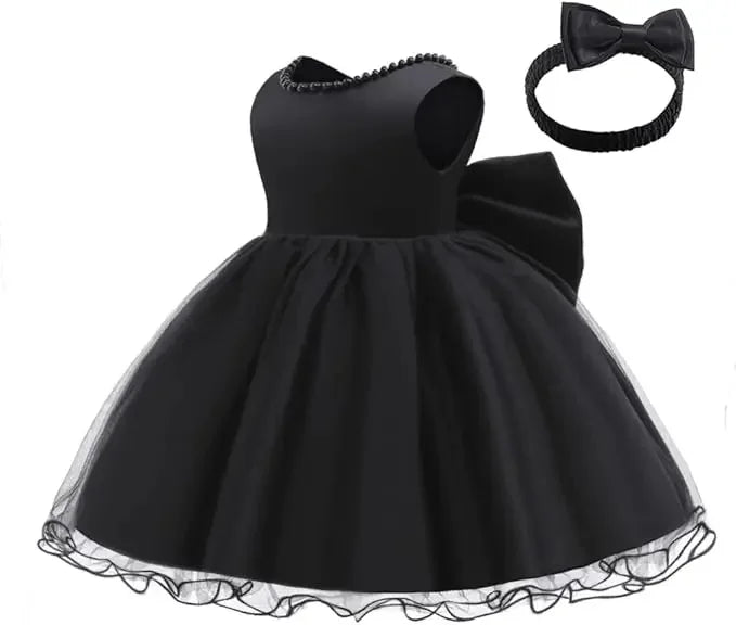 Baby Dresses For 1st Birthday Girls Party Dresses with Headwear Bowknot Toddler Girl Princess Dress Backless Kids Wedding Dress