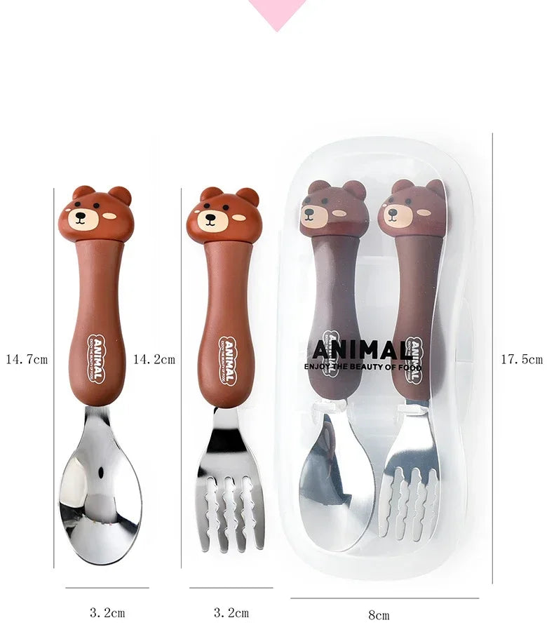 Cartoon Animal Kids Spoon and Fork Set Dessert Spoon for Children Fork Baby Tableware Gadgets Children's Cutlery Kids Favours