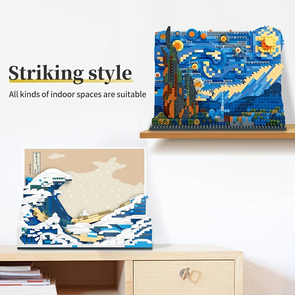 Pantasy Kanagawa Surfing Puzzle Ukiyo-E Building Block Decoration Creative Assembling Toy World Famous Painting Gift