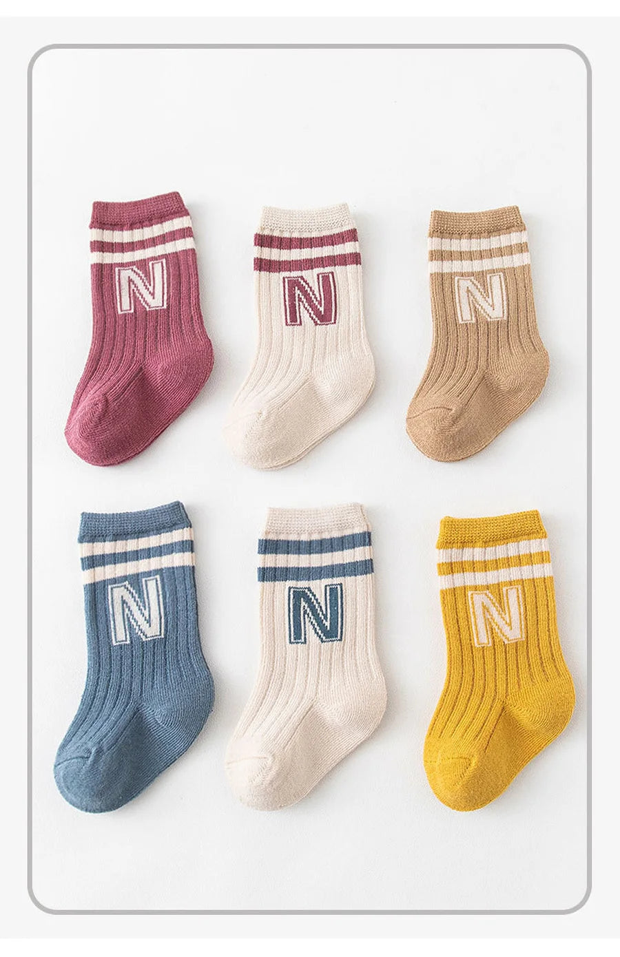 3 Pairs Baby Letter Socks Knit Soft Cotton Sock Kids Long Knee High Socks Infant Toddler Baby Boys Girls Cute Stripe Socks