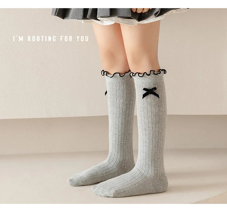 1 Pair Chic Simplicity Kids Girl Sock Sweet Fashion Bow Ruffle Bow Children Girl Calf Sock Spring Autumn Cotton School Sock