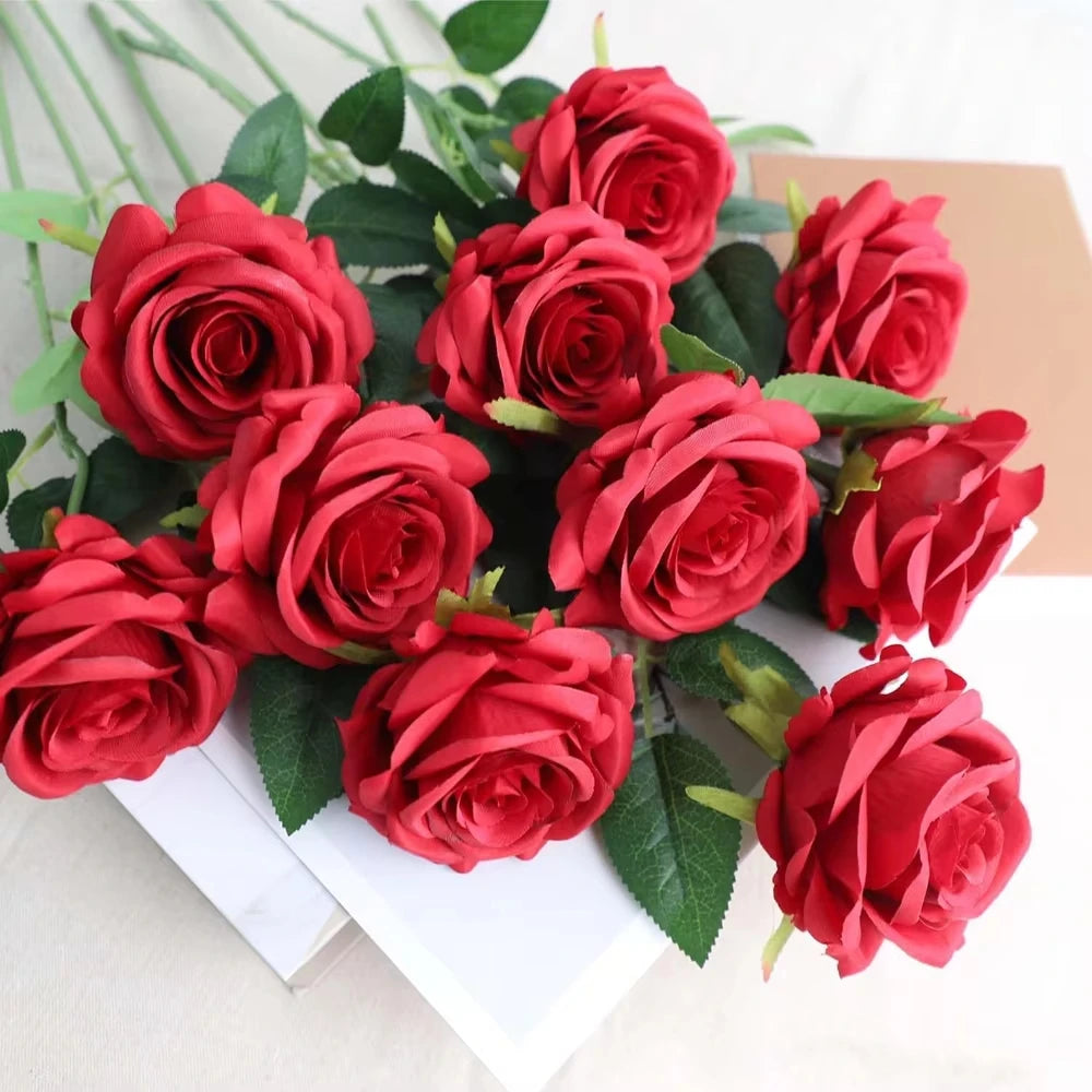 Artificial Flowers Silk Rose Festival Home Decor Bonsai Room Table Wedding Wreath Bridal Bouquet Outdoor Yard Garden Diy GiftBox