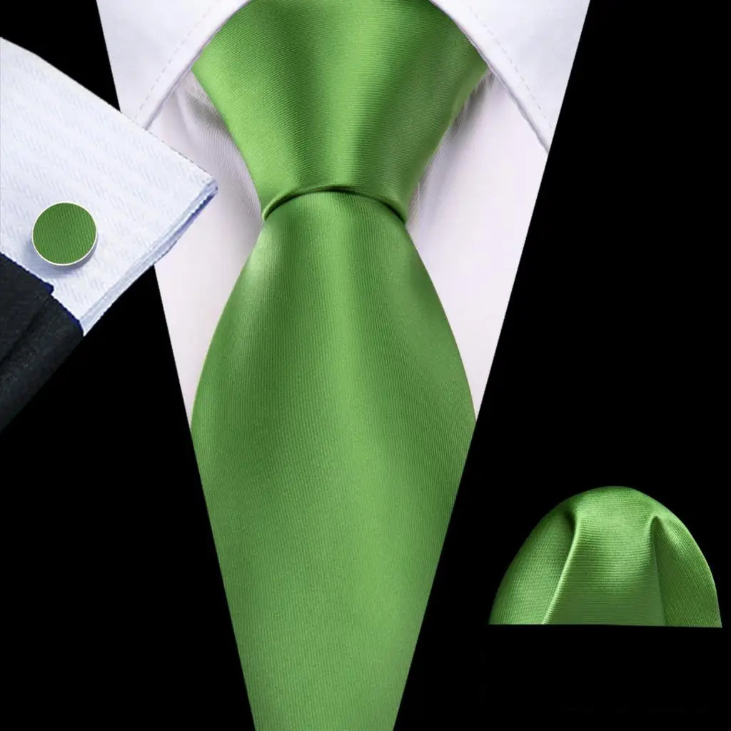 Barry.Wang Green Mint Teal Men Tie Hanky Cufflinks Set Jacquard Olive Sage Lawn Cyan Necktie for Male Wedding Business Gift