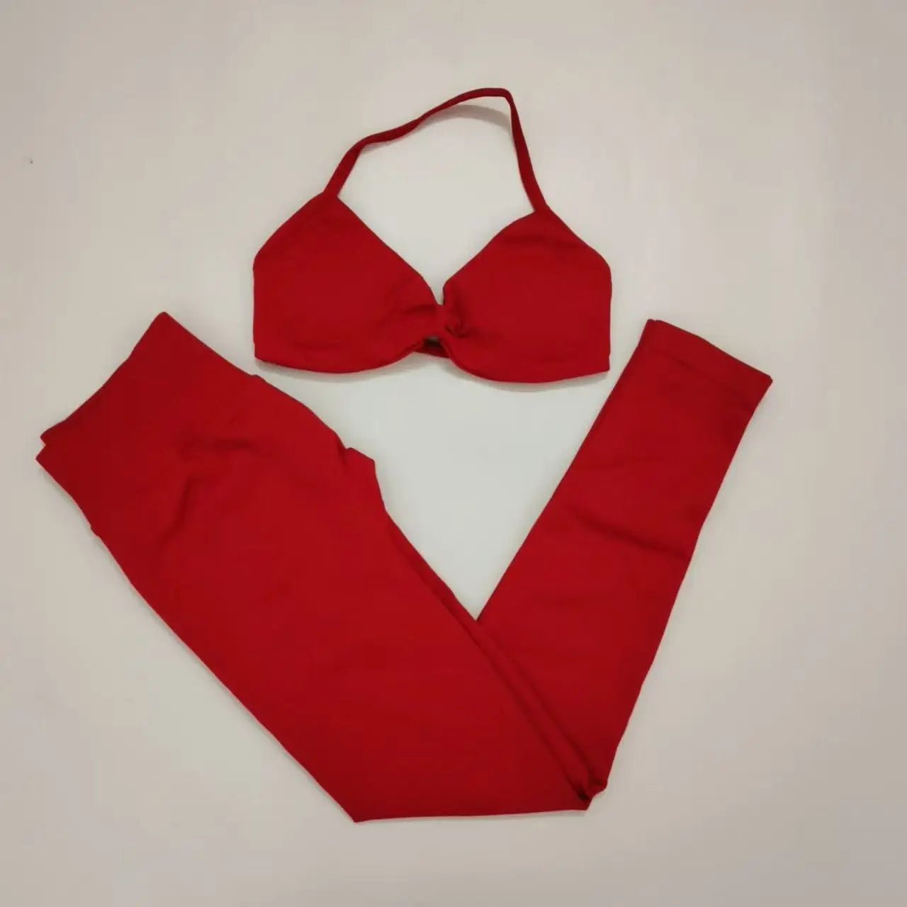 Seamlessyoga Set Women Workout Scrunch Leggings Set Strappy Halter Sports Bra Fitness Gym Clothing Workout Set 2 Pieces