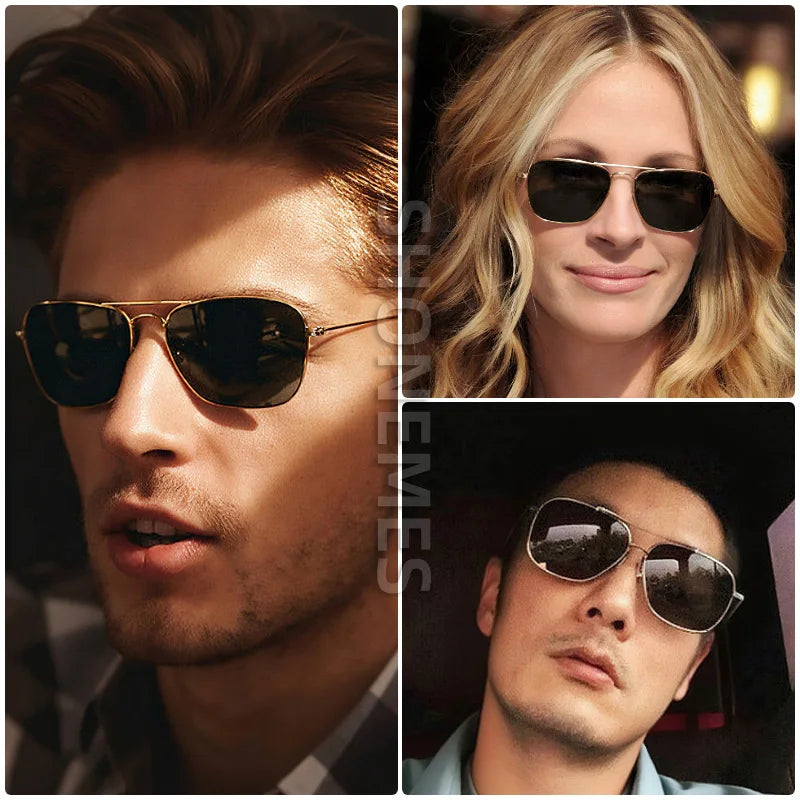 Shonemes Square Sunglasses Vintage Double Bridge Driving Shades Metal Frame Outdoor UV400 Sun Glasses for Men Women