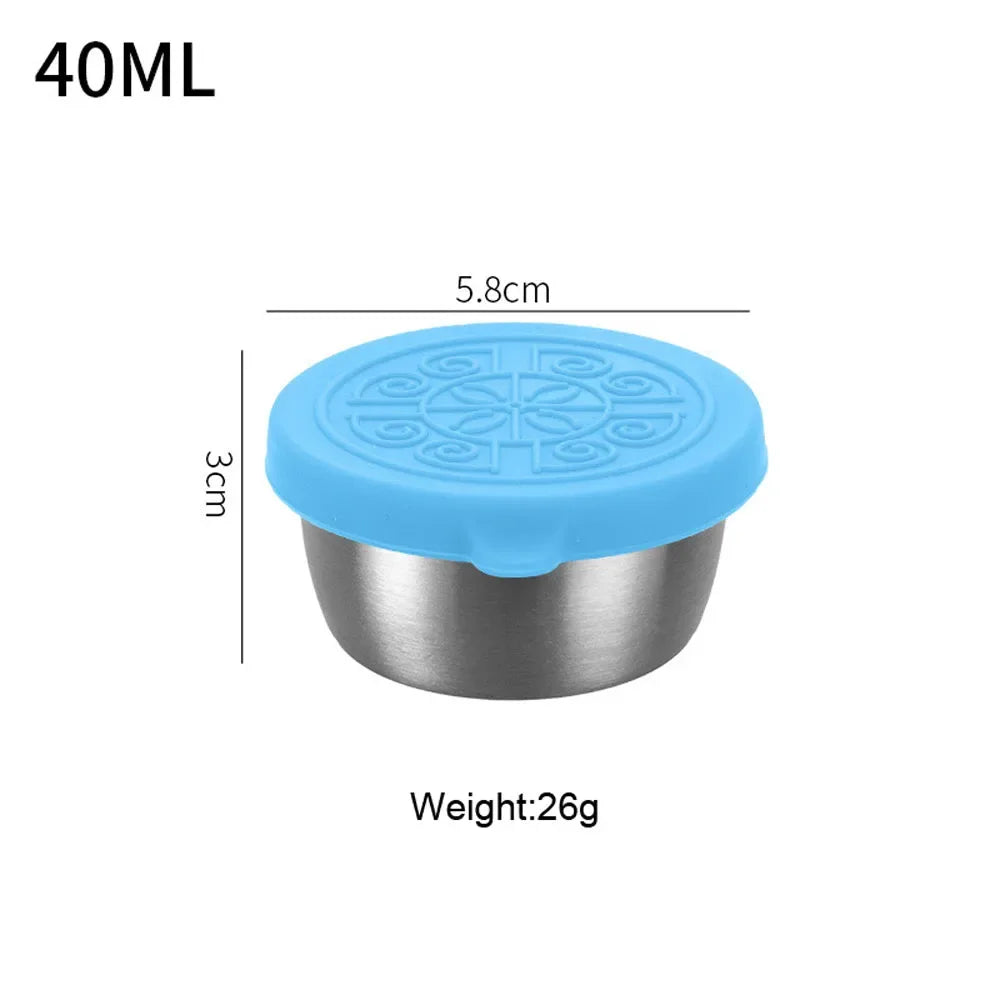 1pc Salad Dressing Container With 1.35oz/40ml Reusable Stainless Steel Cup And Leakproof Silicone Lids For Lunch Box and Picnic
