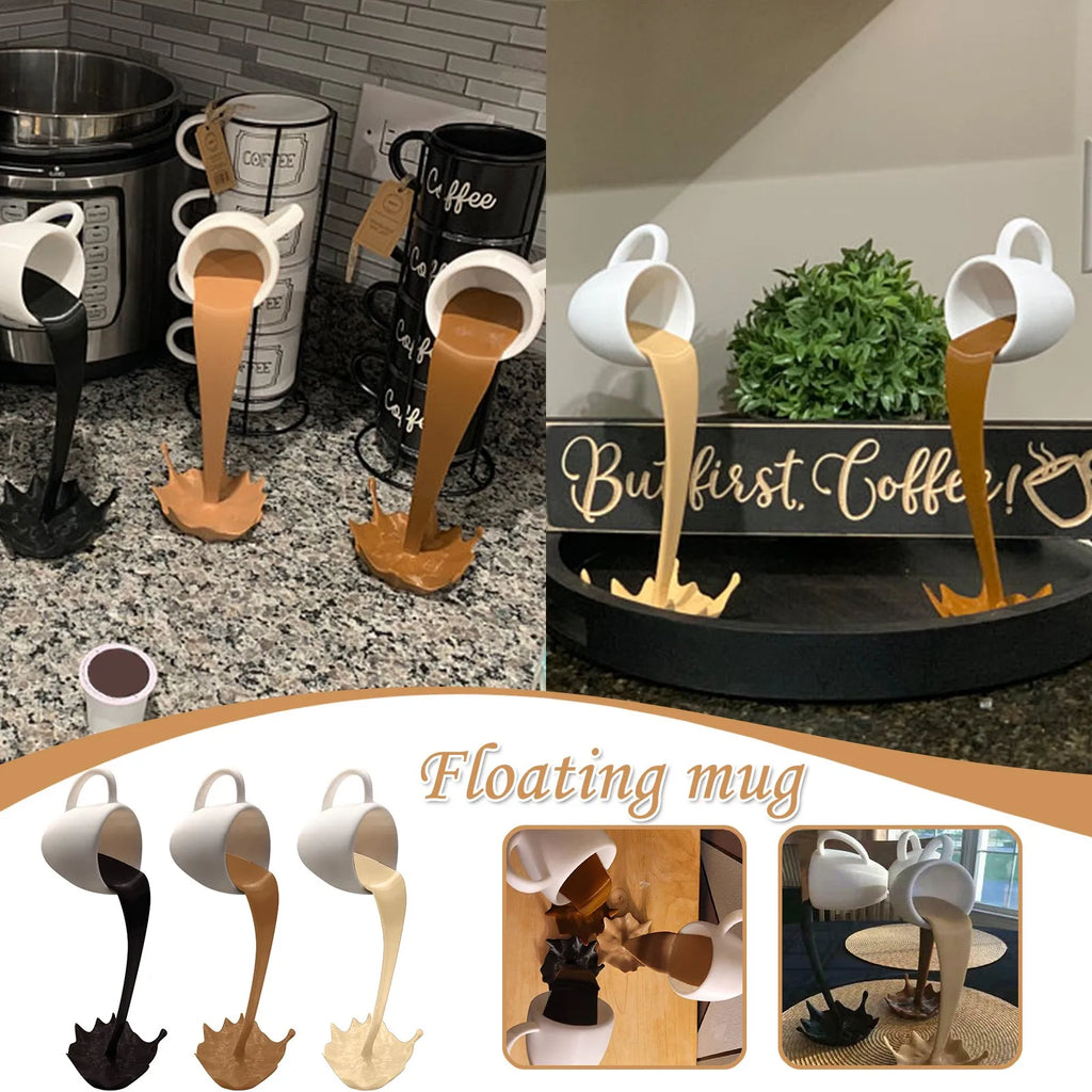 Kitchen Decoration Floating Spilling Coffee Cup Sculpture Spilling Magic Pouring Splash Creative Desktop Decor Home Decoration