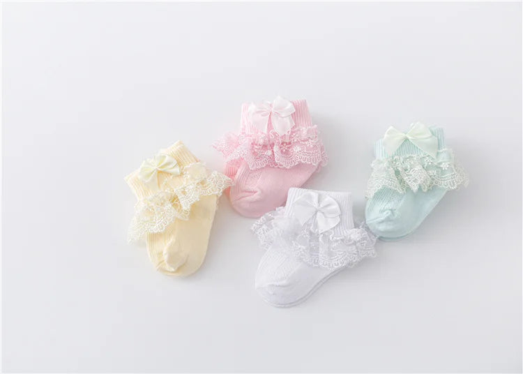Lawadka 0-24Month Newborn Baby Socks For Girls Cotton Lace Infant Girls Sock Princess Bow Toddler Baby Girls Socks Spring 2024