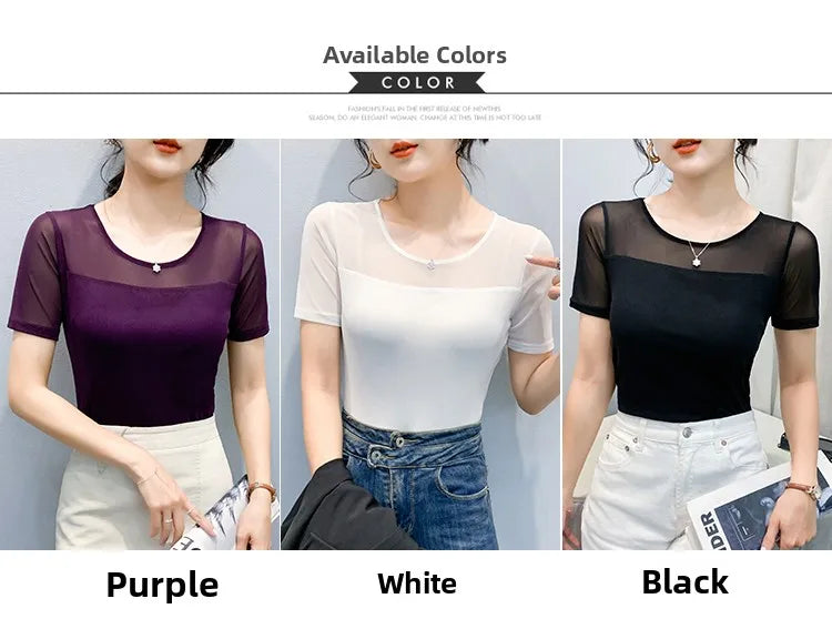 Summer New round Ne ort Sve Me Base irt Sexy Dance Inner Wear Slimming  Color Top Thin T-irt Casual Sle