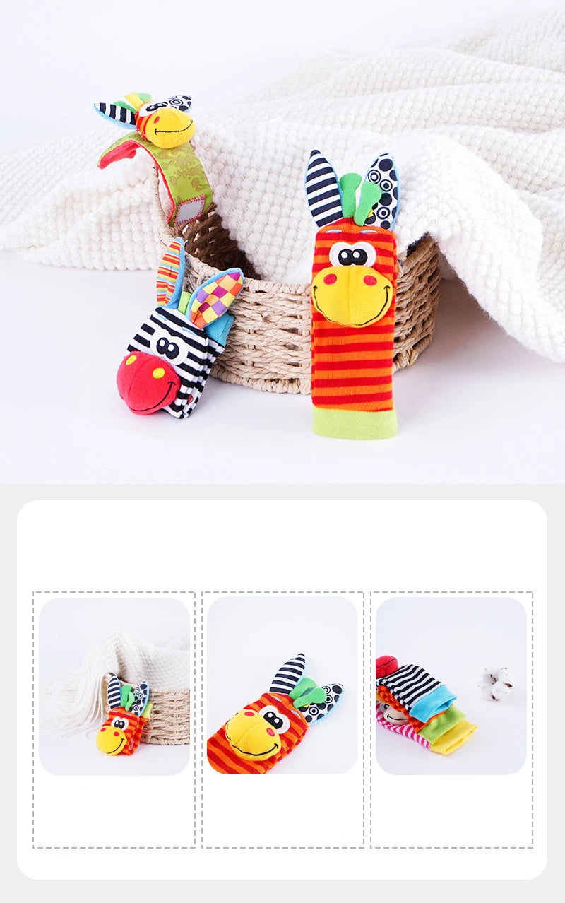 2PCS/SET Baby Rattle Toys Cute Stuffed Animals Wrist Rattle Foot Finder Socks 0~12 Months For Infant Boy Girl Newborn Gift
