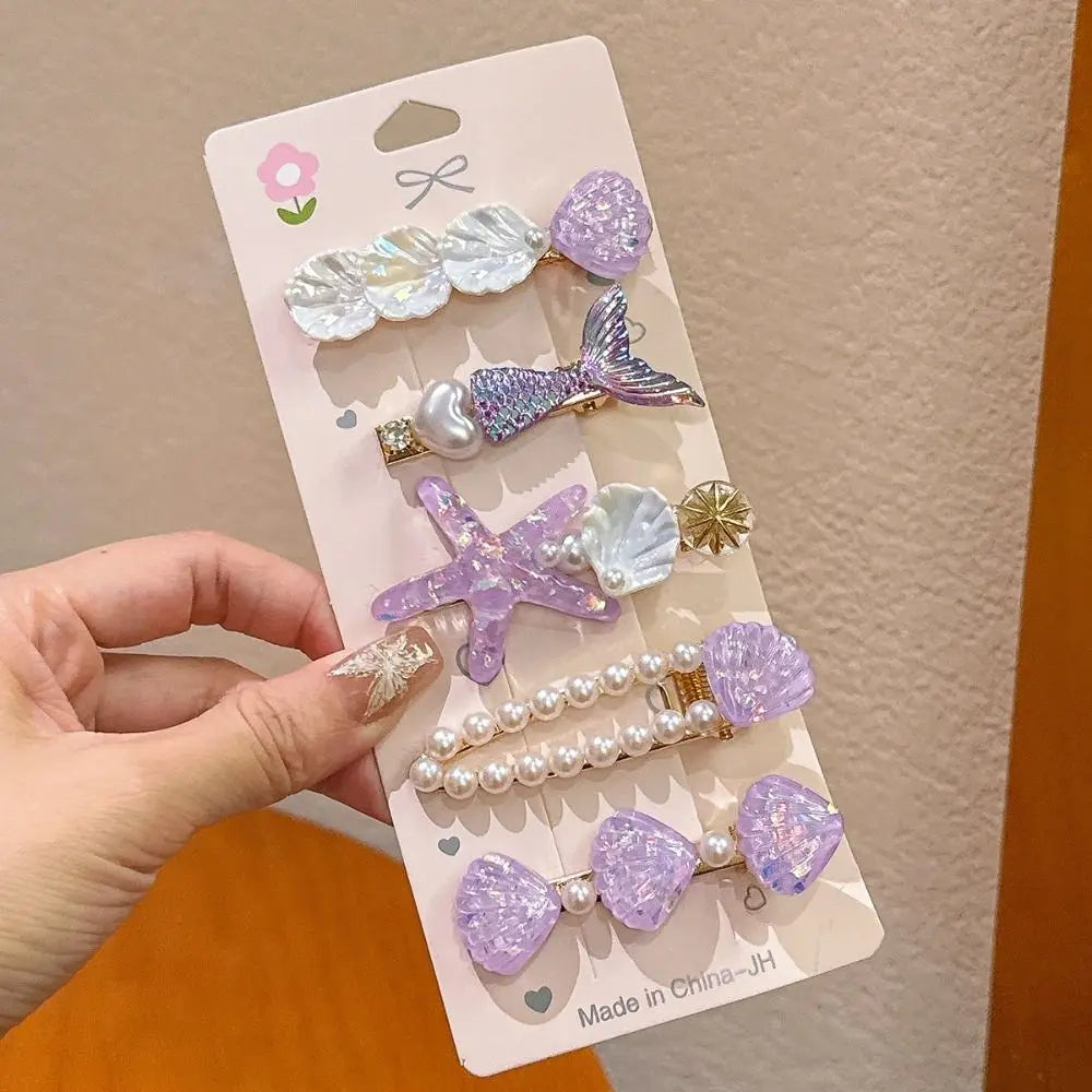 1/5Pcs Shell Starfish Hair Clips Ocean Series Mermaid Hairpins Girls Summer Beach Bang Clip Princess Barrette Hair Accessories