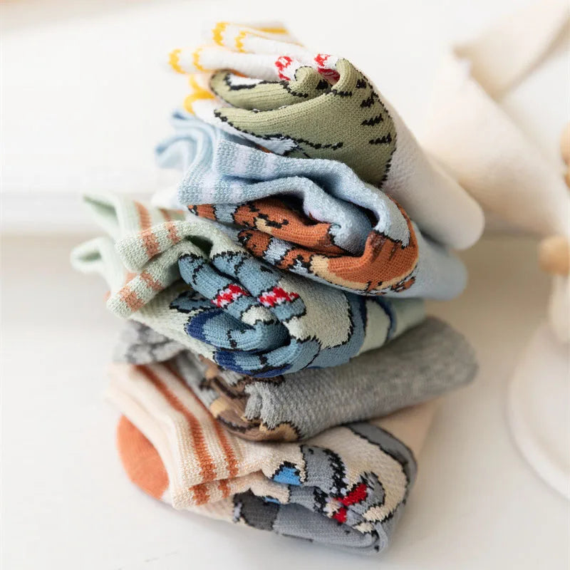 5 Pairs Boy's Dinosaur Pattern Socks Comfortable Breathable Casual Soft Kids Socks