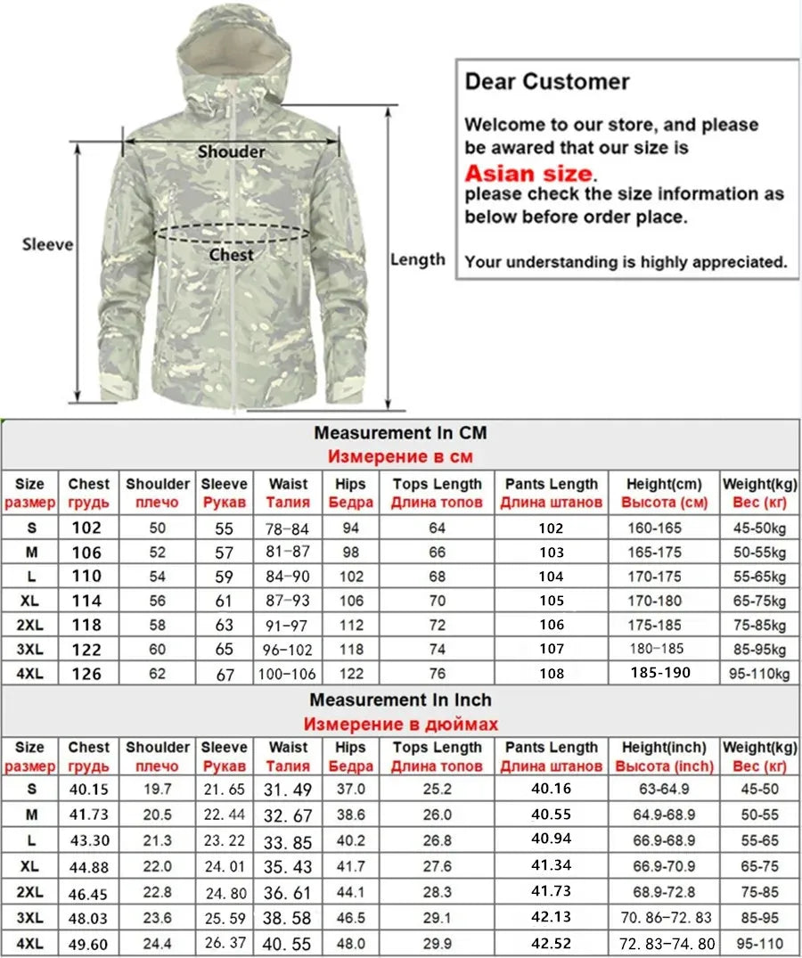 Tactical Winter Set Men's Outdoor Windproof Waterproof Suit Multi-Pocket Soft Shell Hooded Jackets Sharkskin Work Pants