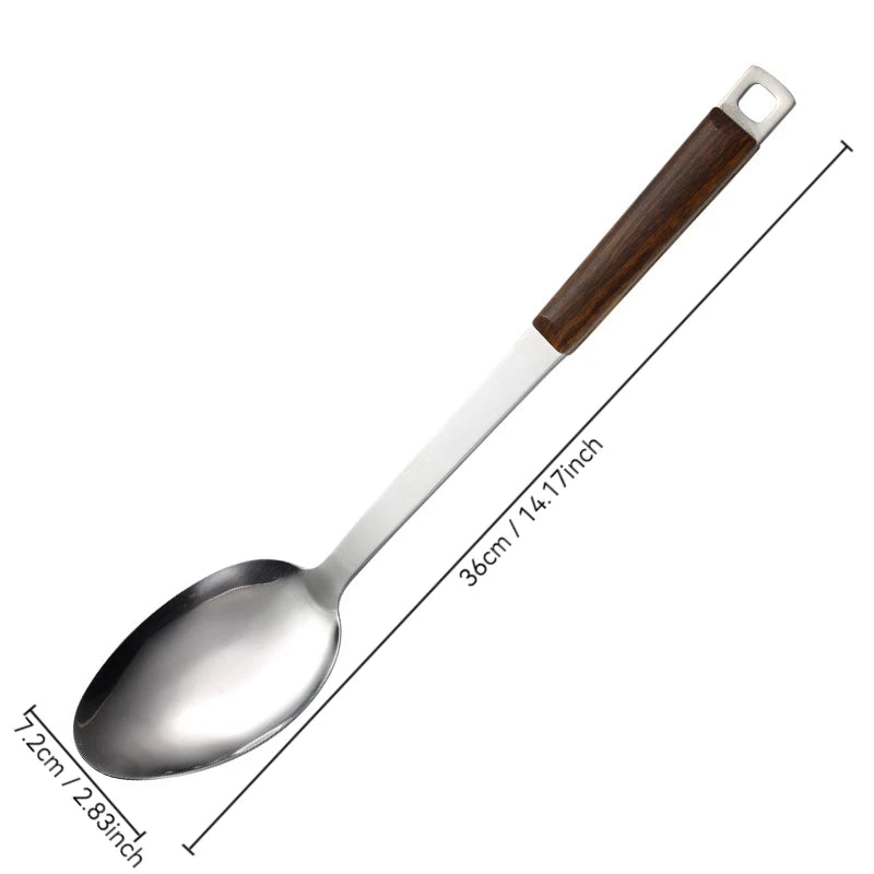 Kitchen Wooden Handle Wok Spatula Cooking Utensils Stainless Steel Frying Shovel Colander Soup Rice Spoon Kitchenware Tools