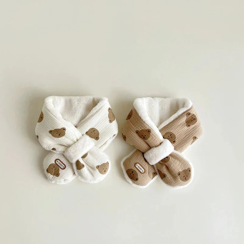 Bear Winter Baby Scarfs Warm Bear Fleece Kids Neck Warmer Cross Children Scarvesfor Girls Boys Baby Accessories 1-6Y