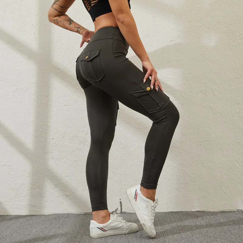 CHRLEISURE Seamless Yoga Pant with Pocket Women's Hip Lifting Sport Leggings Gym High Waist Fitness Tight Elastic Slim Workwear
