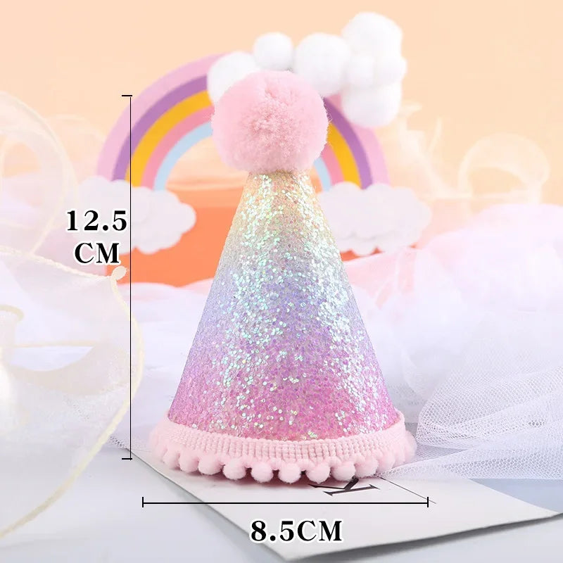 Felt Rainbow Theme Birthday Party Crown Mermaid Happy Birthday DIY Decor Kids Baby Shower Party Number 1-9th Hat Unicorn Navidad