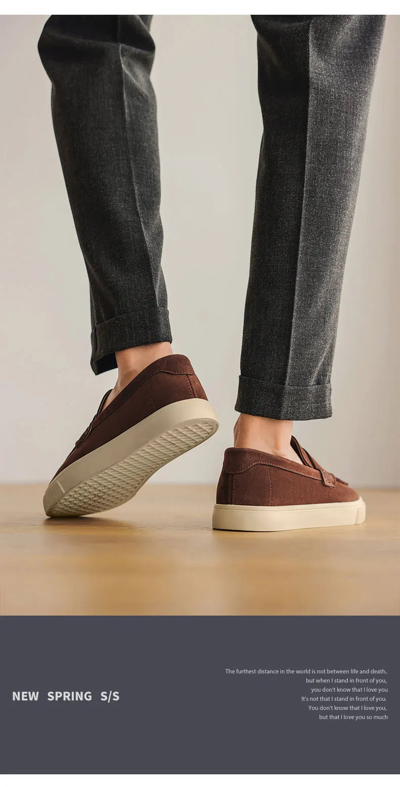 New Suede Leather Mens Loafers Cowhide Slip On Flats Handmade Casual Shoes Leisure Walk Moccasins Outdoor Business