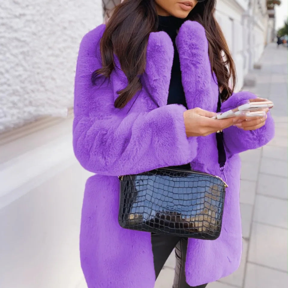 New Warm Faux Fur Coat Women Coats Thick Women Medium-Long Overcoat Turn Down Collar Winter Women Warm Jackets Casaco Jacket