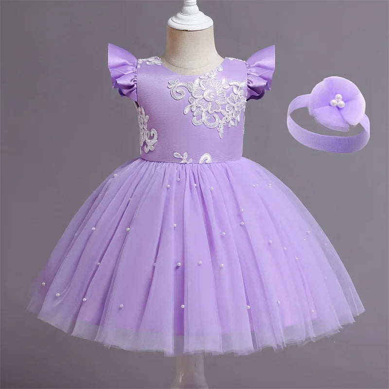 12M Baby Girl Princess Dress Infant One Year Birthday Outfits Toddler Girl Flower Bow Evening Party Tutu Gown Kids Gala Clothes