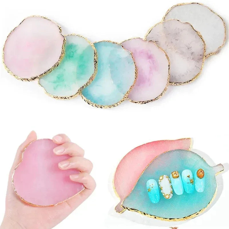 Natural Resin Stone Luxury Nail Art Palette Mix Color Drawing Pallet Gel Polish Display False Nail Tips Shelf DIY Manicure Tools