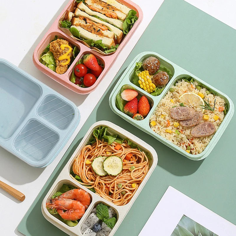Lunch Box Reusable 3 Compartment Divided Bento Box Kid School Adult Office Food Storage Containers Outdoor Portable Plastic Box