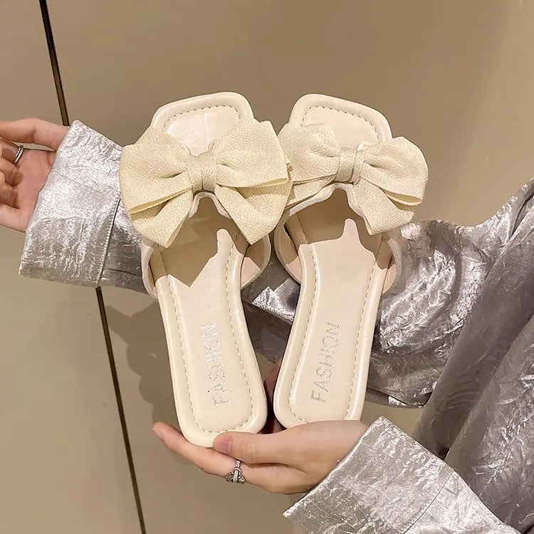 Ele Women's Flat Bot Slippers  Knot Fairy Sle Summer Sandals Faionable Versatile Outdoor Slip-On oes