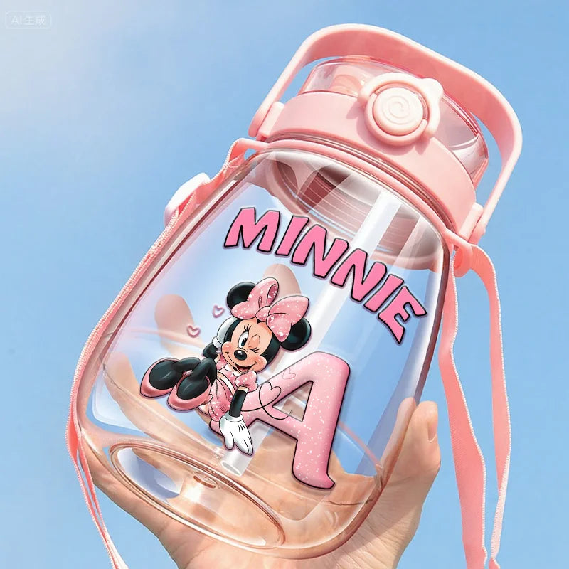Minnie Mouse Cute Water Bottle with Straw Large Capacity Outdoor Sports Running Jug Letter Anime Plastic Portable Water Cup Gift