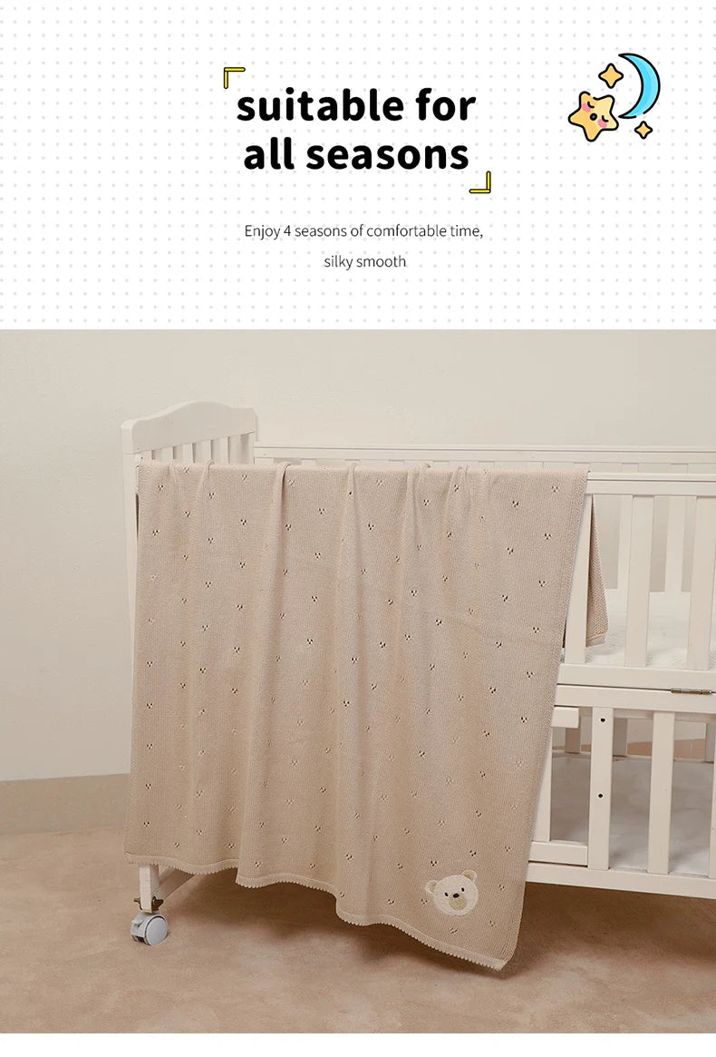 Baby Blankets Cotton Knit Newborn Girl Boy Bed Quilt 100*80CM Plaid Infant Stroller Swaddling Fashion Solid Cute Bear Super Soft